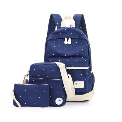 China 3 Other Pieces Set Canvas Dots Trendy Child School Bag Backpack With Teernager Shoulder Bags for sale