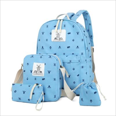 China Other Leisure 4pcs Canvas School Bag Set Shoulder Bags Pencil Case For Girls for sale