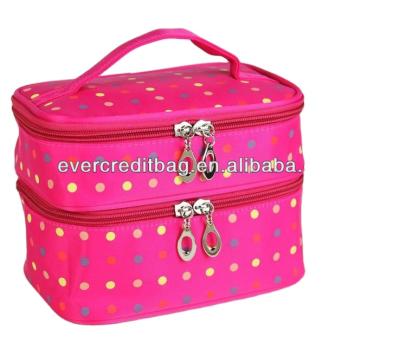 China Satin Fashion Double Layer Cosmetic Bag, Travel Toiletry Bag for sale