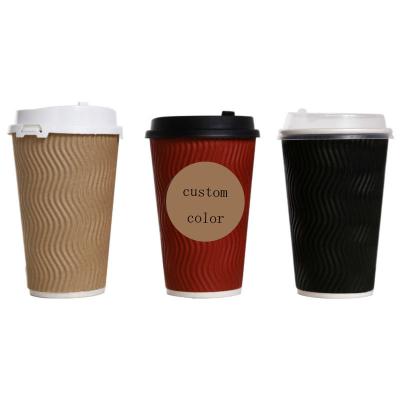 China Hot Sale Disposable Corrugated Ripple /Recyclable/Bio-degradable Wallpaper Coffee Cup Double Wrapping Paper Cup With Lids for sale