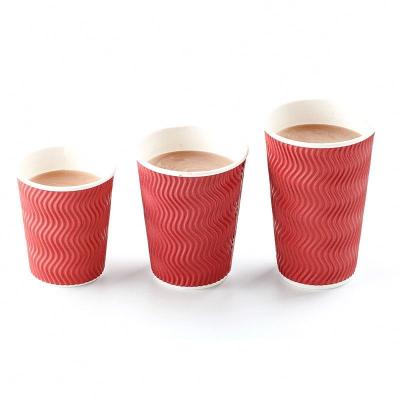 China Customized Design 8oz 12oz 16oz Disposable /Recyclable/Bio-degradable Disposable Paper Cups Double Wall Ripple Paper Coffee Cups for sale