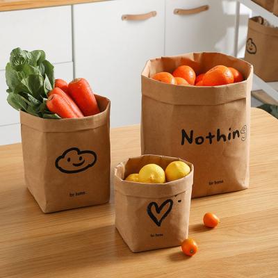 China Multifunctional Washable Reusable Folding Kraft Storage Grocery Paper Bag Fruit Storage Bag for sale