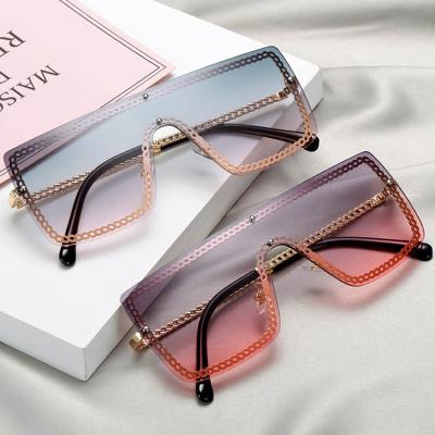 China Fashion Square Oversized Rimless Frame Warm Perspective One Piece Lens Shield Sunglasses for sale