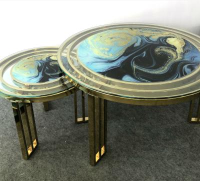 China China Adjustable Hot Selling Luxury Glass Stainless Steel Coffee Table Set (Other) for sale