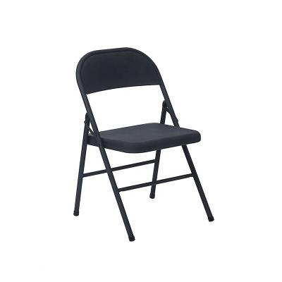 China Modern Home Garden Party Office Used Double Strapped Solid Steel Metal Black Folding Chair for sale