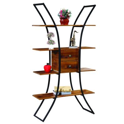 China Portable Modern Large Storage Furniture Tall Bookcase, Industrial 4 Tier Wooden Metal Ladder Book Shelves For Living Room for sale