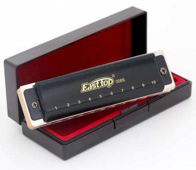 China Superior High Quality Professional East ABS Comb T008S 10 Hole Blue Harmonica Brass Covers Black B Key for sale