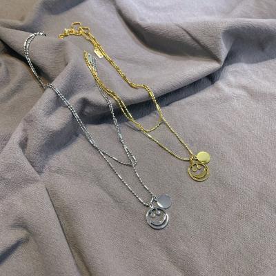 China New 2023 Series Pearl Double Chain Joker Necklace Custom Cute Smiling Face Pendant Exquisite Chain Necklace for sale