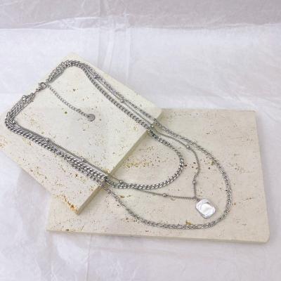 China Custom-made Europe and America retro three-layer geometric square chain pendant stainless steel drink chain jewelry tide necklace for sale