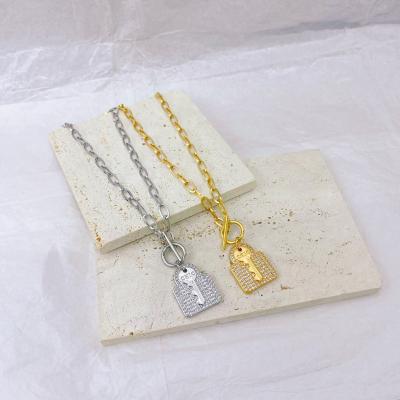 China Europe and America exquisite luxury fashion new key shape necklace pendant gold plated indelible design diamond-encrusted new jewelry. for sale