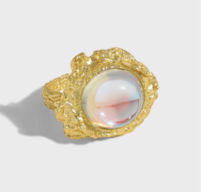 China Fashion Moonstone Finger Ring Adjustable Irregular Geometric S925 Silver Open Rings Woman Casual/Sporty Jewelry for sale