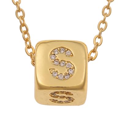 China 2021 casual/sporty hot fashion brass gold plated simple CZ box necklace cube alphabet necklace for women for sale