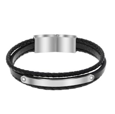 China Armor Leather Bracelet Casual/Sporty Exquisite Stylish Logo Custom Silver Plated Stainless Steel Bracelet For Men for sale