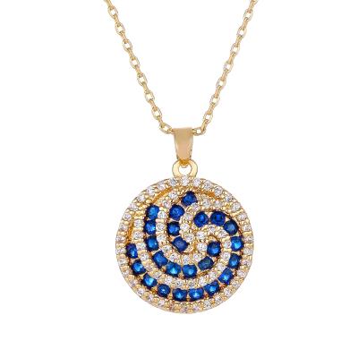 China 2021 Summer Promotion Casual/Sporty Gold Filled Crystal Necklace Circular Vortex Blue Necklace Wholesale for sale