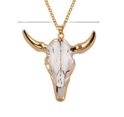 China 2021 Hot Sale Hiphop Ox Head Genuine Leather Charm Necklace For Cool Man for sale