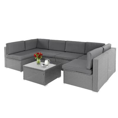 China Eco-friendly\UV Resistant\water Proof\weather Resistant custom american style rattan patio lite grey sofa high quality outdoor furniture garden sets for sale