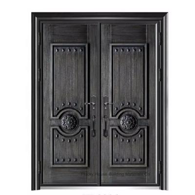 China Modern Luxury Exterior Bulletproof Double Case Base Track Aluminum Leaf Security Door for sale