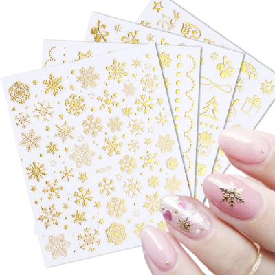 China 5D Nail Art Decoration Christmas Manicure Bronzing Nail Stickers Santa Design Winter Decoration Gold Snowflake Elk Manicure for sale