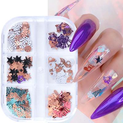 China Nail Salon Nail Art DIY 3D Metal Patch Glitter Decals Nail Art Metal Christmas Glitter Flakes Mixed Snowflake Nail Decoration for sale