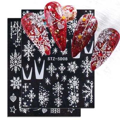 China Nail Salon Art 5D Snowflake Christmas Winter Series Nail Art Stickers Embossed Self-Adhesive Sparkle Stars Nail Decals for sale