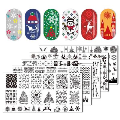 China Decorative Printed Nail Plate Logo Cute Design Snowman Bell Elk Art DIY Custom Nail Stamping Plates for Boys and Girls Christmas for sale