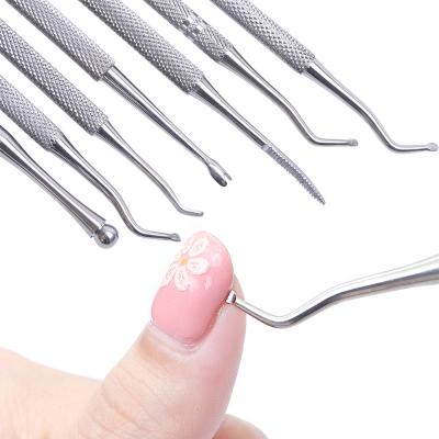 China Stainless Steel Groove Cuticle Pusher Skin Remover Double-Ended Toe Ingrown Care Hook Pedicure Dead Cleaning Tool for sale