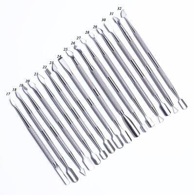 China Nail Cleaning Professional Double Ended Metal Nail Pointed Multifunctional Silver Cuticle Pusher Stainless Steel for sale