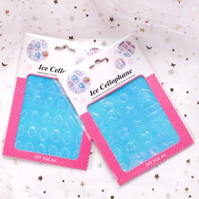 China Colorful Aurora Translucent Nail Sticker Nail Art 2021 Transfer Laser Nail Aurora Ice Cube Cellophane Foil Hot Fashionable Film Sticker for sale