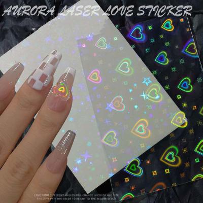 China New Trendy Aurora Nail Foil Dynamic Glass Hearts Laser Star Love Heart Nail Art 3D Stickers Nail Decals Decorations Manicure DIY Design for sale