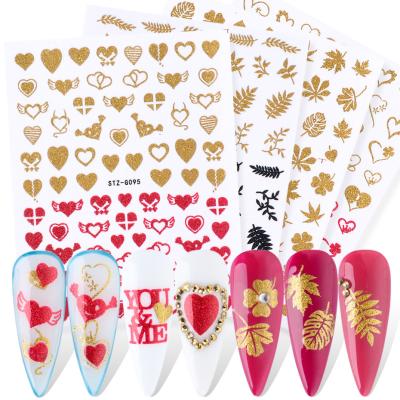 China Eco-friendly Glitter Powder Wholesale 3d Nail Sticker Heart Butterfly Lips Pattern Nail Decals Manicure Adhesive Wraps for sale