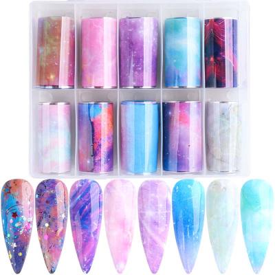 China 3d Nail Art DIY Decoration 2021 Nail Art DIY Transfer Decals Nail Sticker 10 New Colors Starry Sky Pattern Lace Up Style 4*100cm Nail Foil for sale