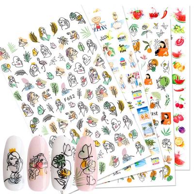 China Tropical Seaside Wind Girl Nail Stickers Flower Summer Flower Leaf Nail Art Decoration Hot Sale Nail Stickers for sale