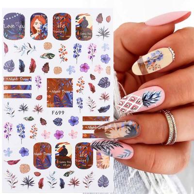 China Nail Art Hot Selling Japanese Nail Salon Nail Art Retro Color Flower Sticker Leaves Long Island Iced Tea Painted Human Face Nail Decals for sale