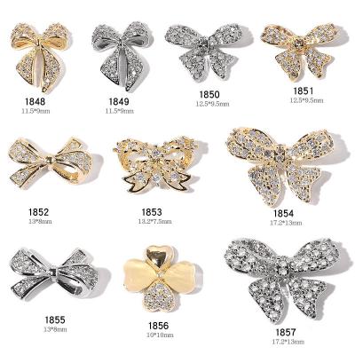 China Luxury Nail 3D Diamond Gold Plated Nail Sticker DIY Art Decoration Finger Jewelry Art Charm Bow Knot Series Nail Beauty Products for sale