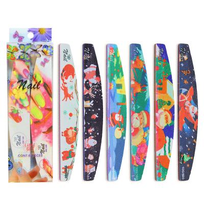 China Personal Care 6 Pcs / Set Christmas Design Double Side 100 / 180 Nail File Half Moon Nail File Nails Tool for sale