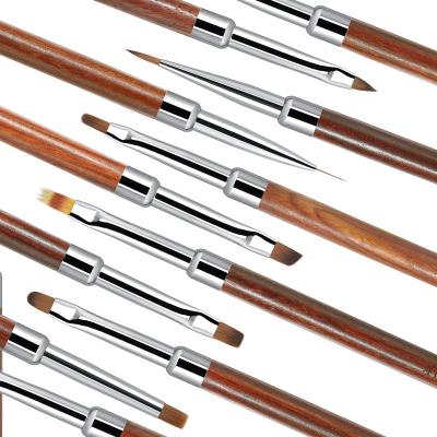 China Good Quality Red Wooden NAIL Handle 12 Styles Nail Art Painting Pen Multifunction Nail Art Pen Art Brush Line Drawing Carved for sale