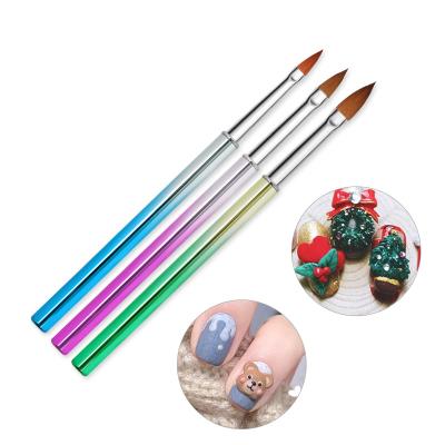 China NAIL 3Pcs/Set Gradient Colored Metal Handle Nylon Hair Nail Cut Out Pen Set Drawing Brushes for sale