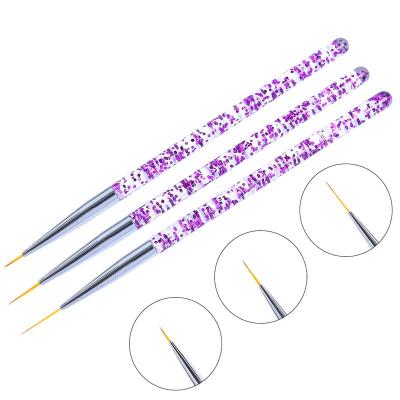 China NAIL Wholesale 3 Pcs Nail Art Liner Brush Set Acrylic Sequin Handle Crystal Carved Phototherapy Pen Drawing Pen for sale