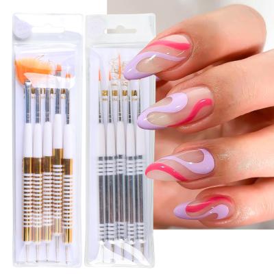 China 5Pcs/set Different Sizes Multi Function Nail Art Brushes Double Ended Nail Dotting Line Tools Nail Brush for sale