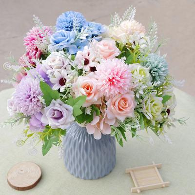 China Artificial Roses Wedding Small Group Simulation Rose Bouquet Artificial Flower Home Table Decoration Bridal Mini Flowers Eco-friendly for sale