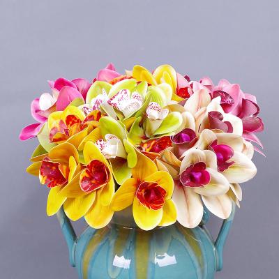 China Natural Touch 3D Printing 6 Heads Real Touch Latex Cymbidium Orchids Flower Home Decor Artificial Cymbidium for sale