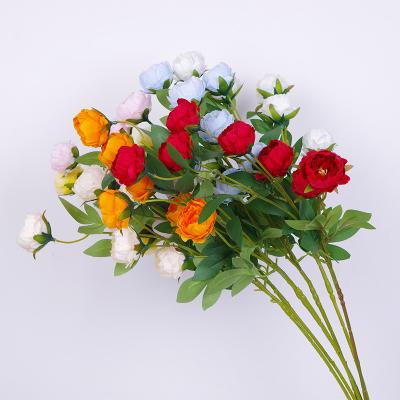 China Home Decoration 7 Party Wedding Small Heads Spring Series Colors Long Stem Peonies Flowers Artificial Flower Western Peony Floral Bouquet for sale