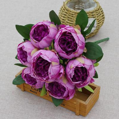 China Large Purple Peony Flower 7 Heads Single Stem Artificial Hand Made Peonies Flower Bouquets For Wedding Decoration for sale