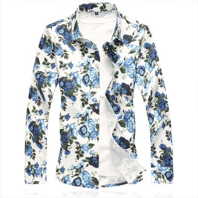 China New Style Mens Casual Dress Shirt Floral 100% Cotton Long Sleeve Shirt For Man Fashion Shirt Men Plus Size for sale