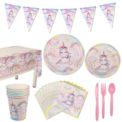 China New Birthday KAWAII Unicorn Theme Party Tableware Set Environmental Protection Design Children's Unicorn Party Supplies for sale