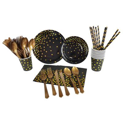 China Delicate Gold Dots Tableware Set Party Tableware Set Birthday Decoration Disposable Party Decoration for sale