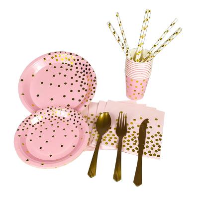 China Delicate Delicate Gold Dots Party Tableware Set Decoration Disposable Party Decoration Set for sale