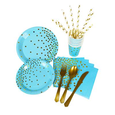 China Fashion Design Delicate Party Supplies Gold Dots Party Decoration Tableware Set for sale