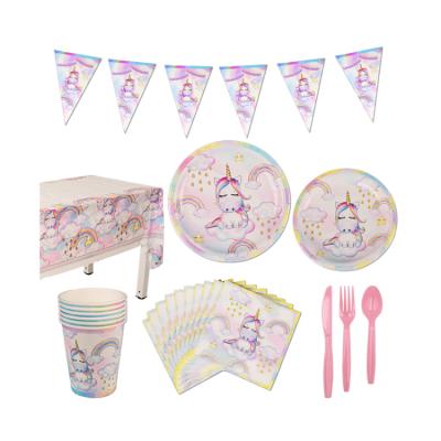 China Environmental Protection Kawaii Unicorn Theme Party Supplies Party Decoration Supplies Party Tableware Set for sale