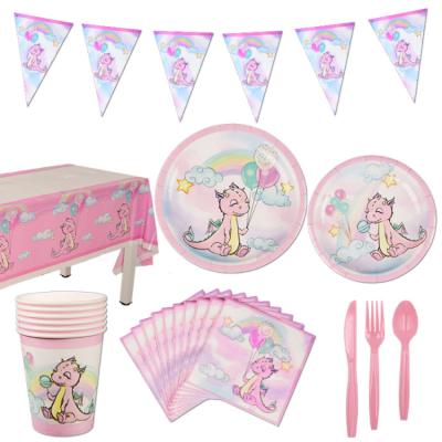 China Hot Selling Pink Environmental Protection Dinosaur Theme Lovely Party For Baby Birthday Party Supplies for sale